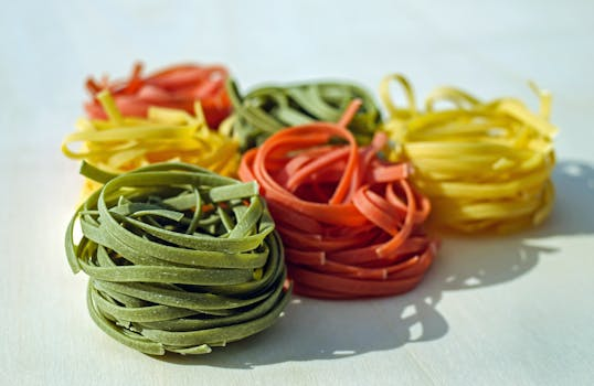 Eine cremige Pasta mit geröstetem Rosenkohl und Zitronenzesten, serviert in einer Schüssel auf einem Holztisch, umgeben von frischen Zutaten wie Zitronen und Kräutern.